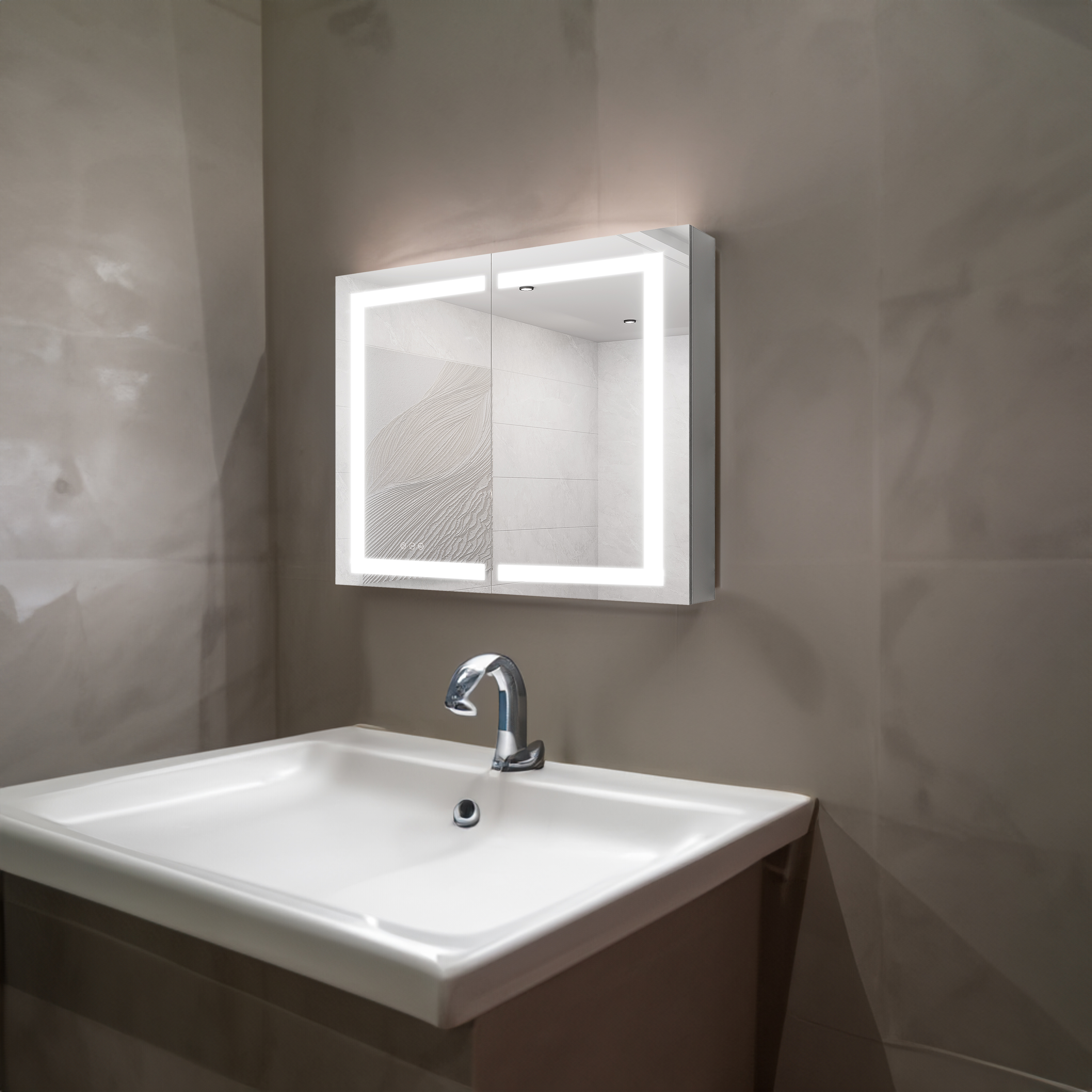 36 x 30 inch Medicine Cabinet with LED Vanity Mirror Anti-Fog Recessed or Surface Mount Waterproof