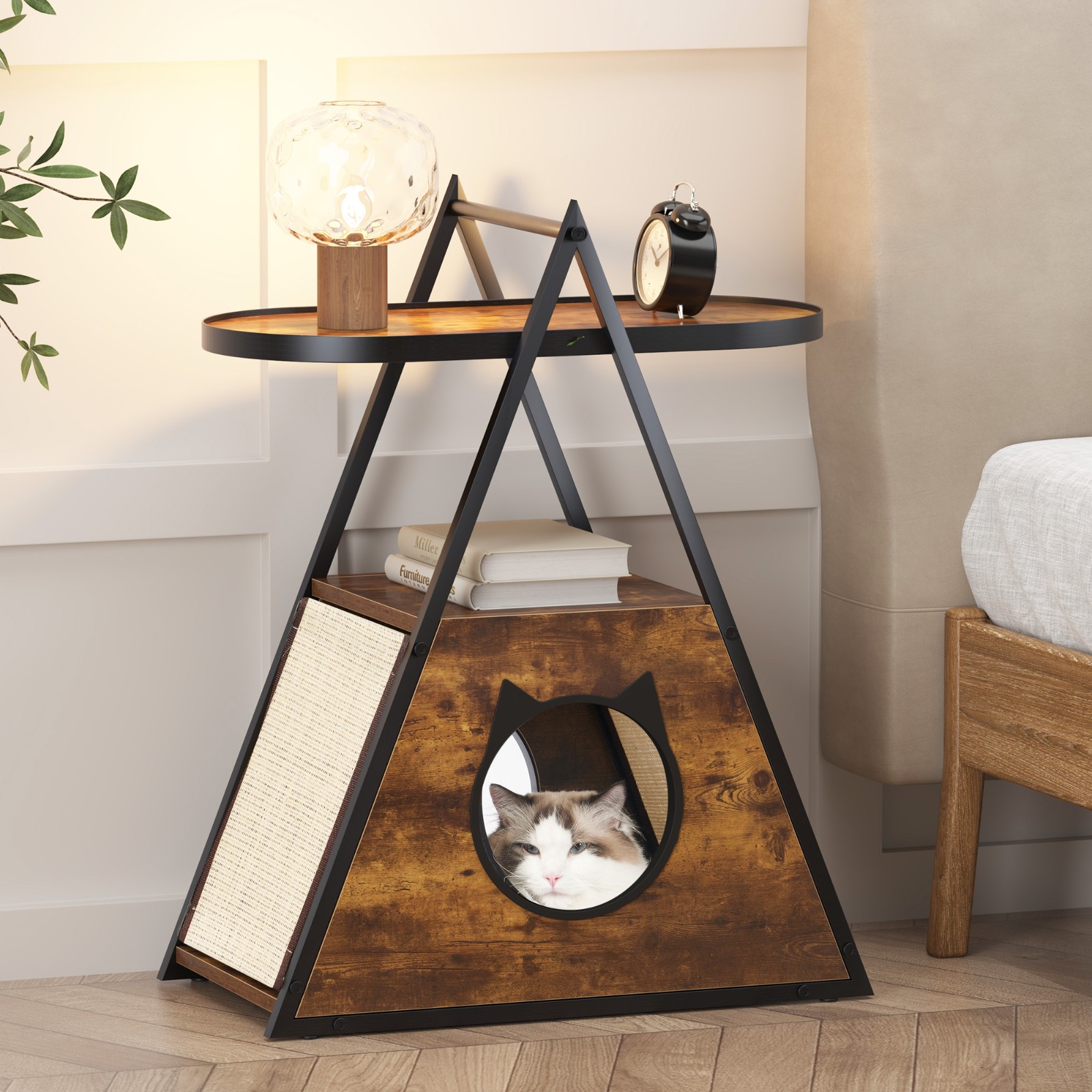 Wood Cat Furniture End Table