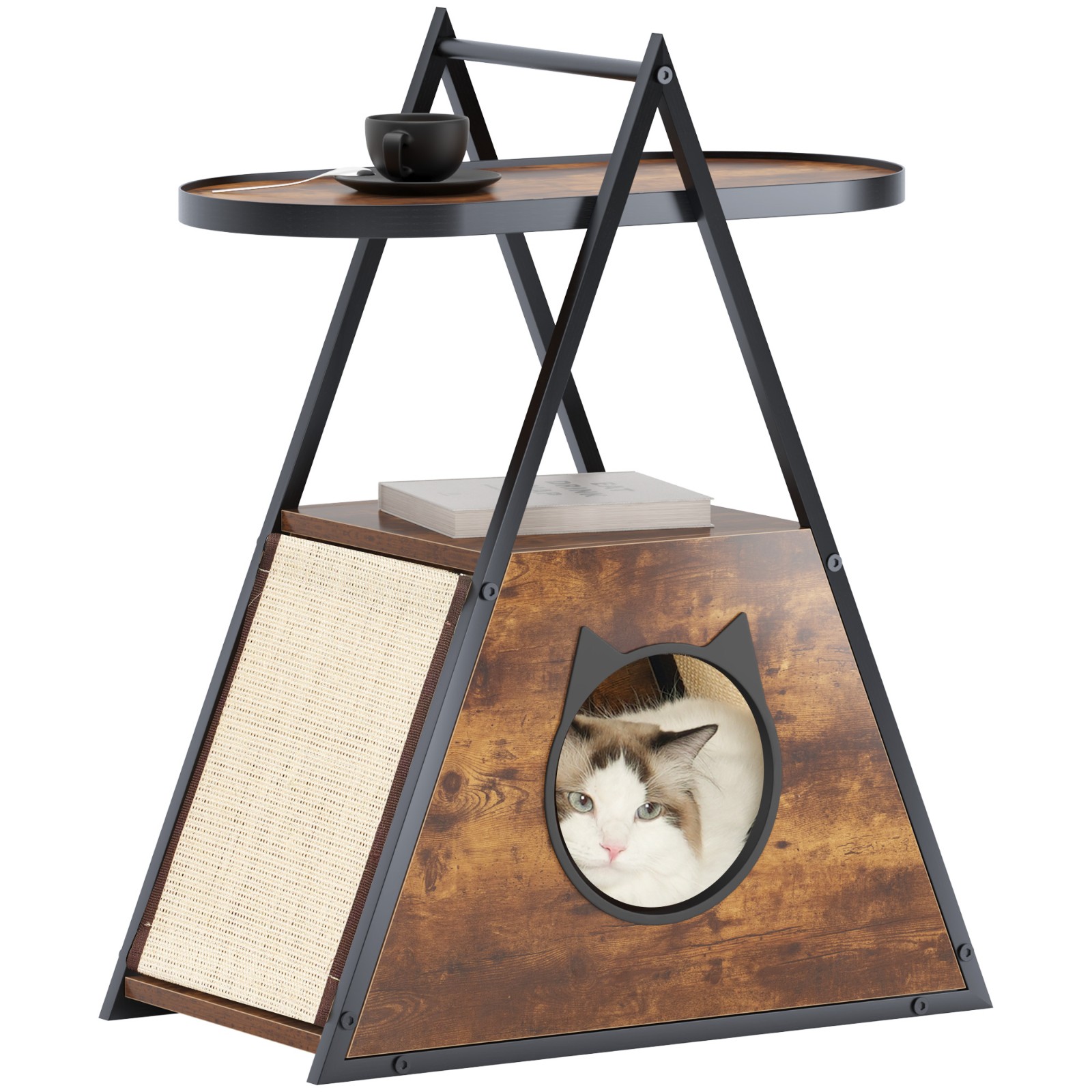 Wood Cat Condo End Table