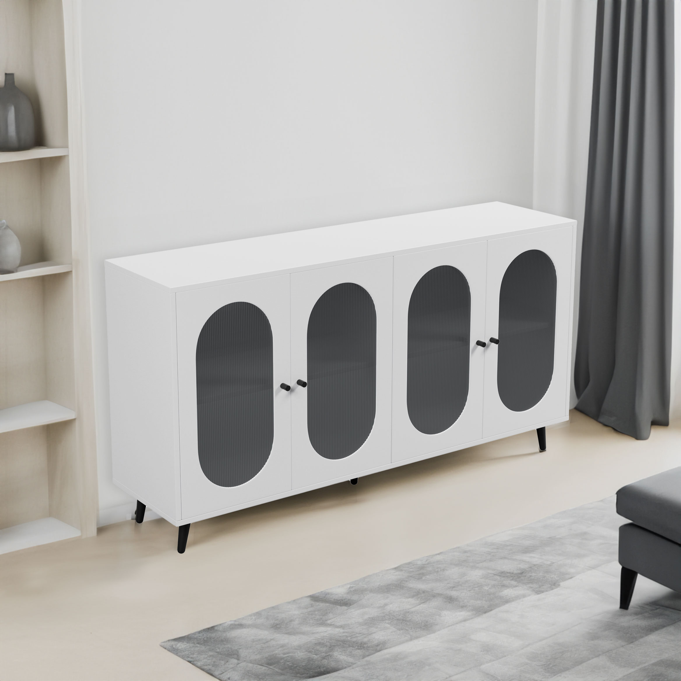 Modern Accent Sideboard Cabinet with Acrylic Doors, Freestanding Storage Cupboard Console Table for Kitchen Dining White