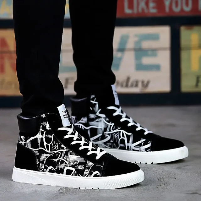 Men Vulcanized Canvas Shoes for Men Summer Graffiti High Top Men's Sneakers image 7