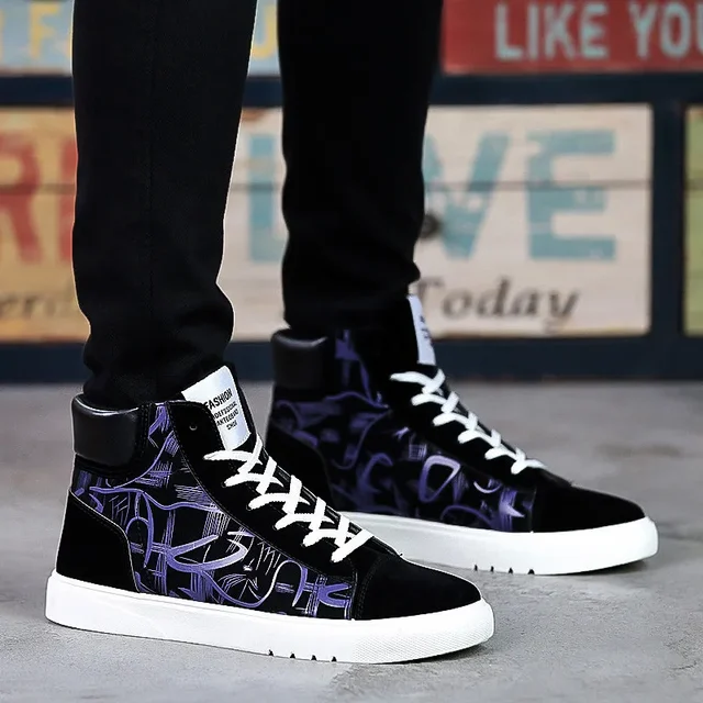Men Vulcanized Canvas Shoes for Men Summer Graffiti High Top Men's Sneakers image 5