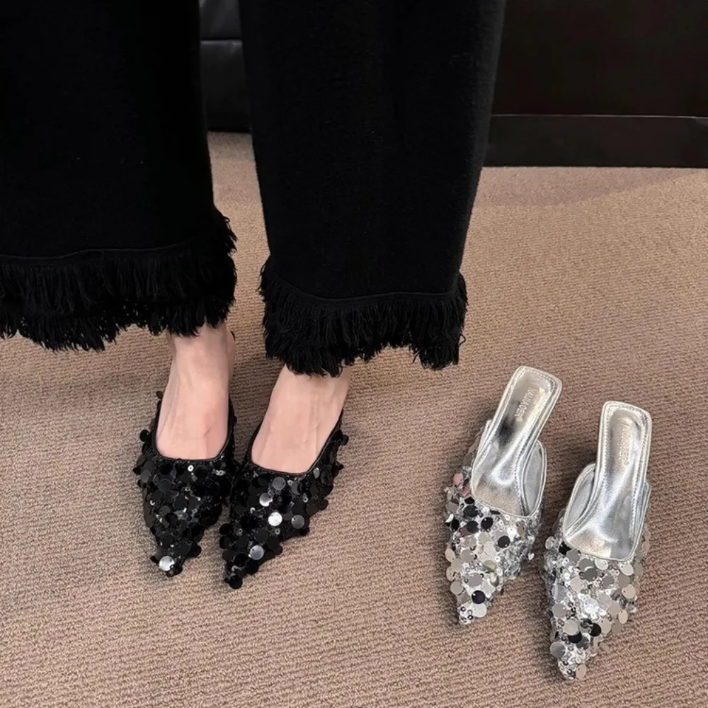 Thin Heel Bling Sexy Women Slippers Mules Shoes Dress Party Sandals Summer Flip Flops Casual Walking Mujer Zapatos Slides image 6