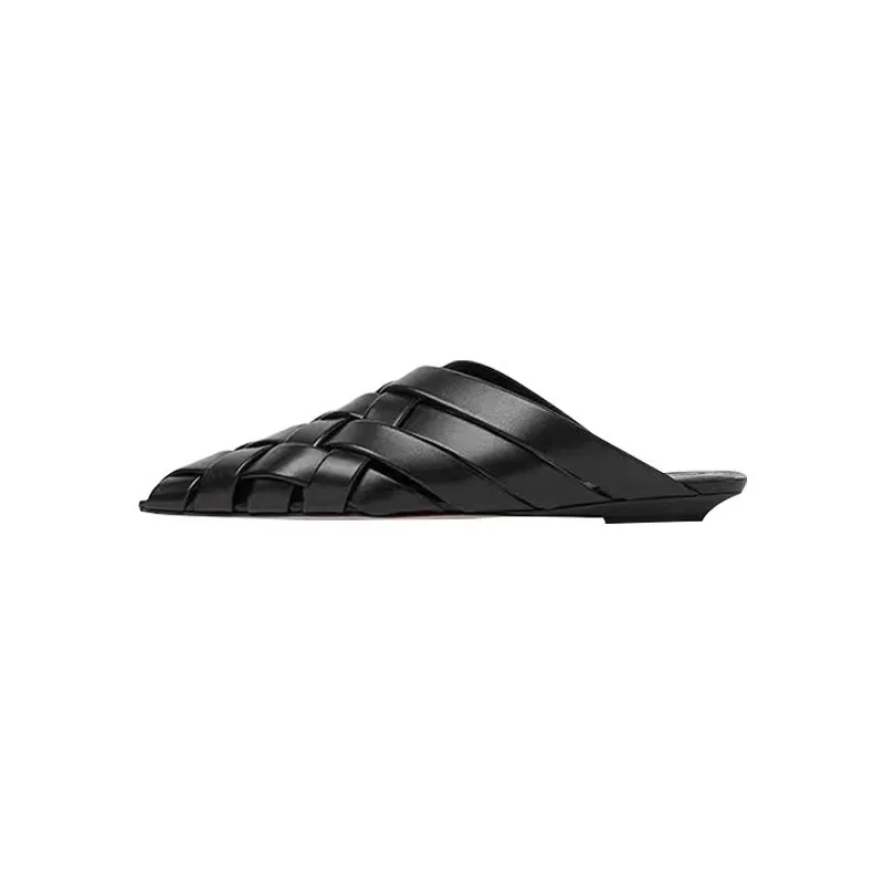 Women Slippers Pointed Toe Shallow Slip On Mules Shoes Black Summer Slides Slippers Flats Heeled Mules Shoes image 4