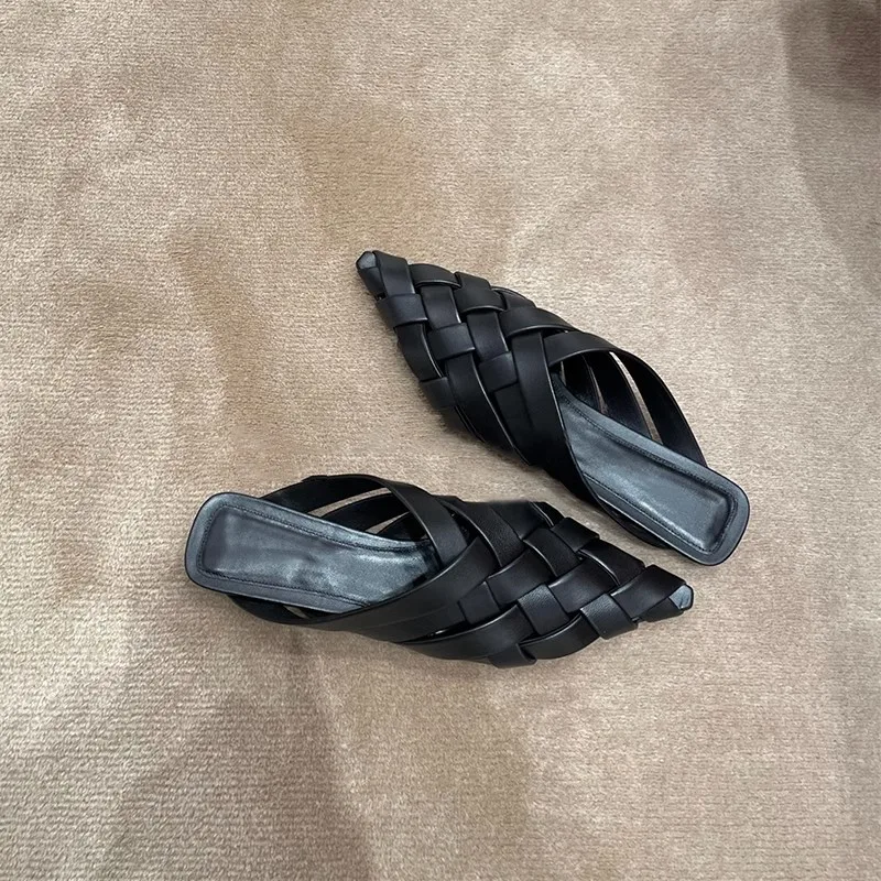 Women Slippers Pointed Toe Shallow Slip On Mules Shoes Black Summer Slides Slippers Flats Heeled Mules Shoes image 6
