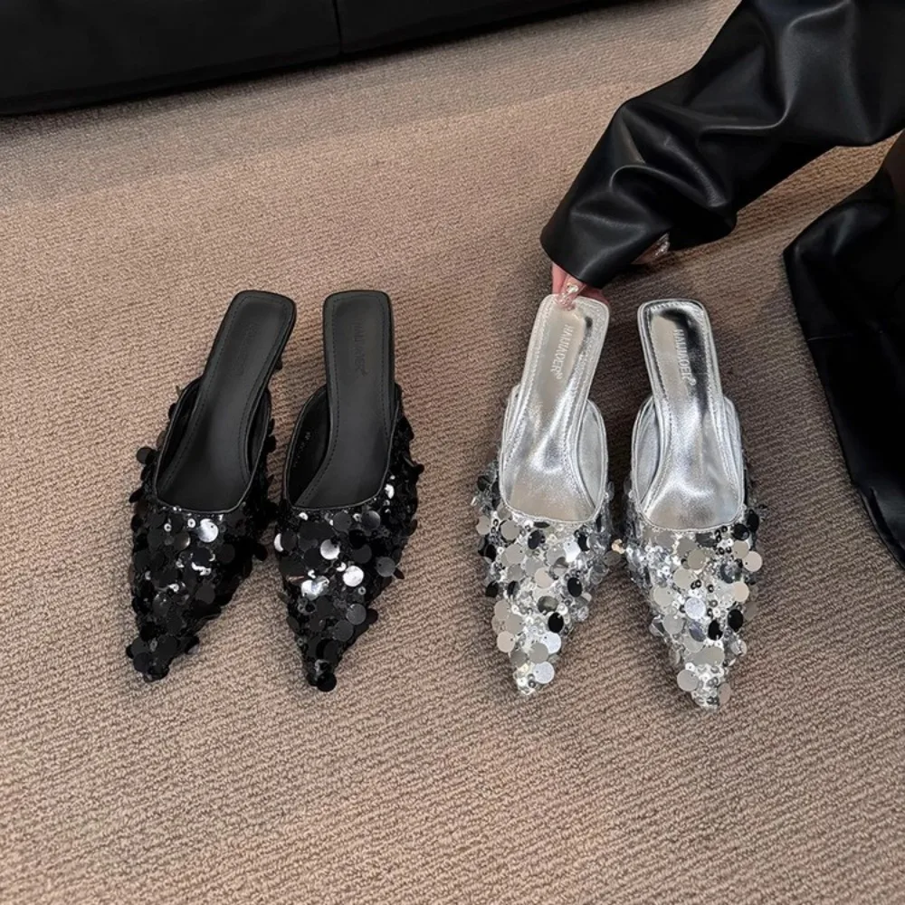 Thin Heel Bling Sexy Women Slippers Mules Shoes Dress Party Sandals Summer Flip Flops Casual Walking Mujer Zapatos Slides image 7