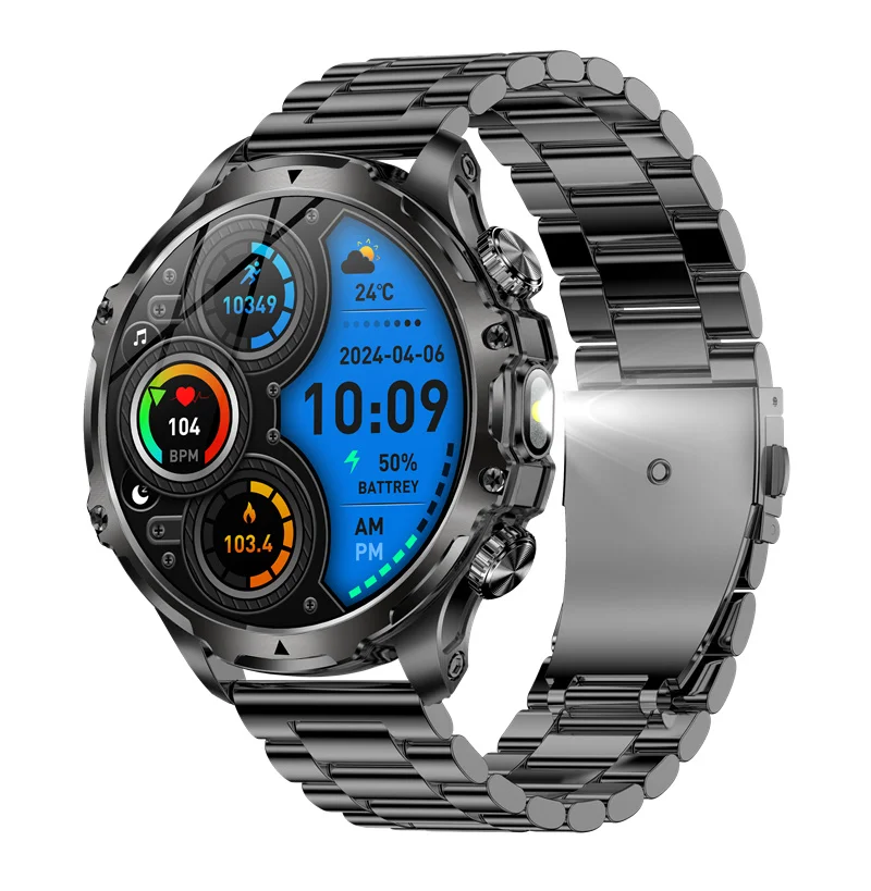 AK75 Smart Watch Flashlight Men Outdoors Sports Fitness Tracker 700mah Large Battery BT Calling LED