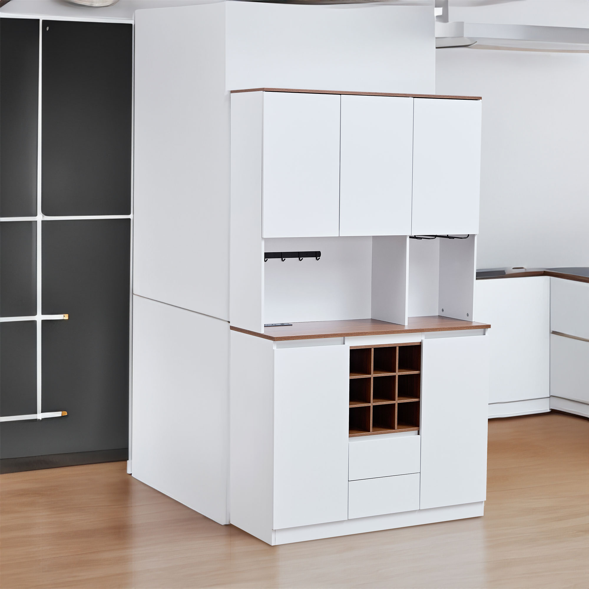 Farmhouse Coffee Bar Wine Cabinet,68.89'' Kitchen Buffet Cabinet with Storage, Liquor Cabinet for Home & Dining Room