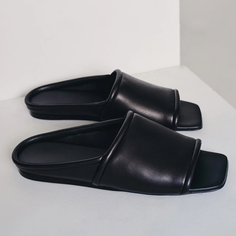 Flat Mule Slippers Women Summer Open Toe Flip Flops Women Non-slip Beach Slide Shoes Square Head Designer Sandals Women image 9