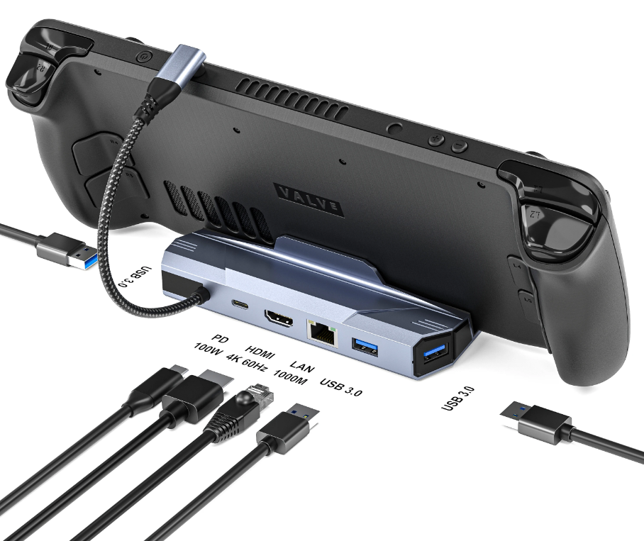 Steam Deck Dock 6 in 1 Steam Deck Rog Ally Docking Station Stand Accessories 3*USB 3.0 HDMI 4K@60Hz