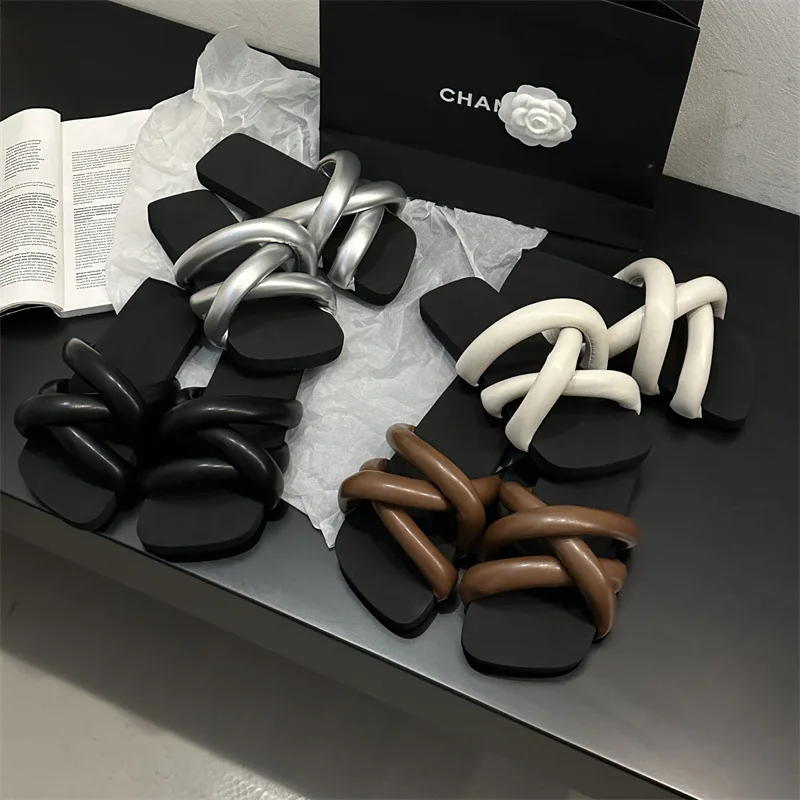 Brand Designer Slippers Summer Flat Slippers Non-slip Silver Flip-flop Slides Beach Black Platform Open-toe Sandals image 5