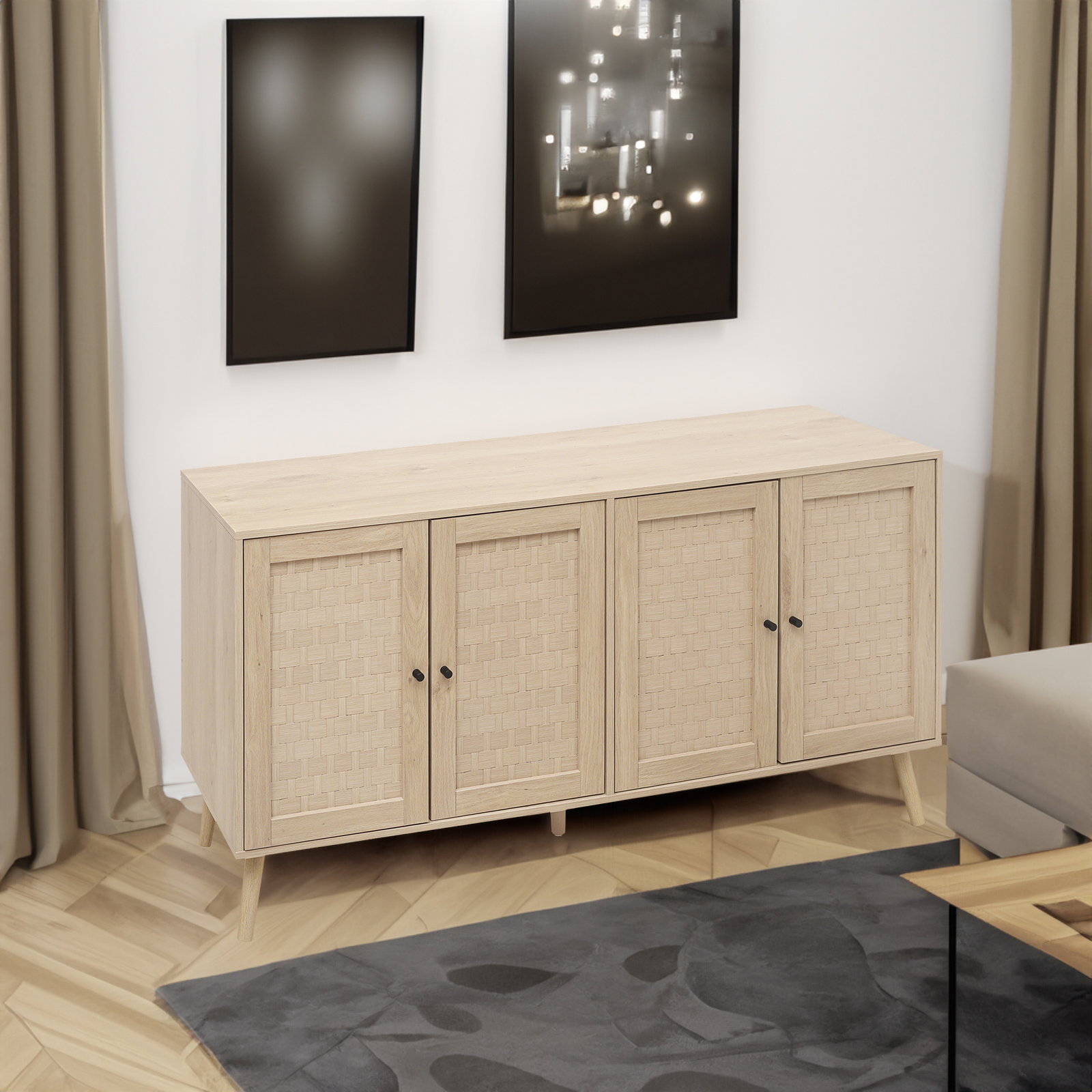 4 Door Accent Cabinet Sideboard Buffet Storage Cabinet with Adjustable Shelf for Entryway Living Room Bedroom