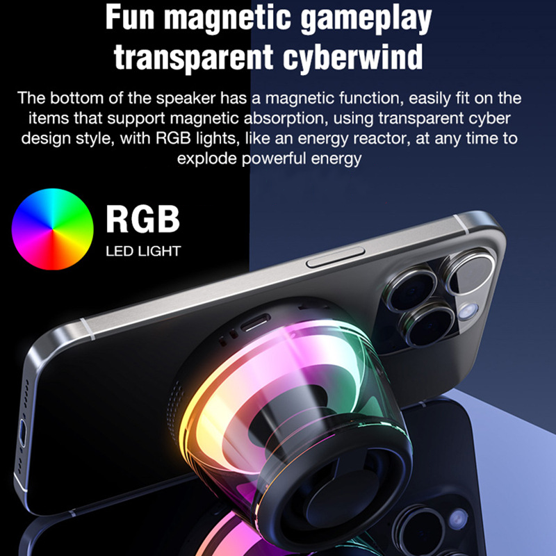 Magnetic Speaker Phone Holder Portable RGB Light Bluetooth Speaker Subwoofer Outdoor TWS
