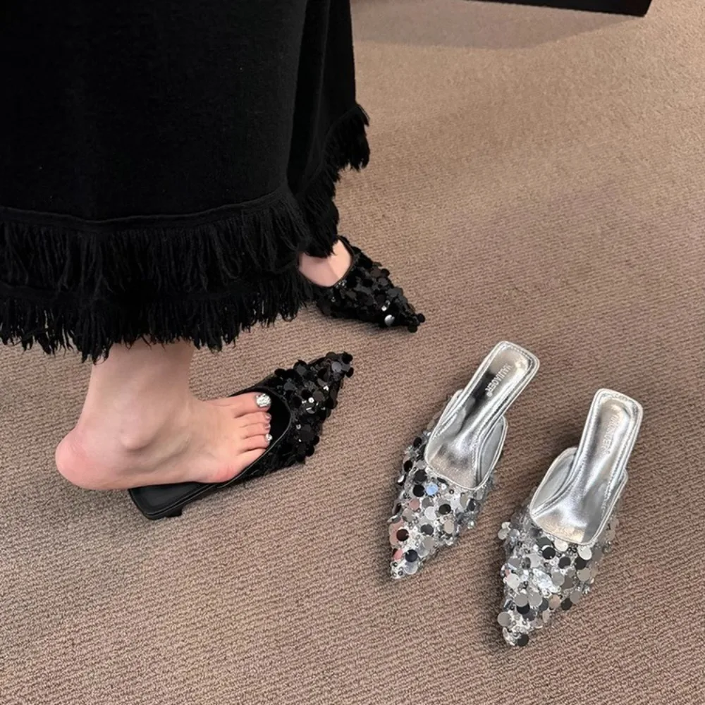 Thin Heel Bling Sexy Women Slippers Mules Shoes Dress Party Sandals Summer Flip Flops Casual Walking Mujer Zapatos Slides image 8