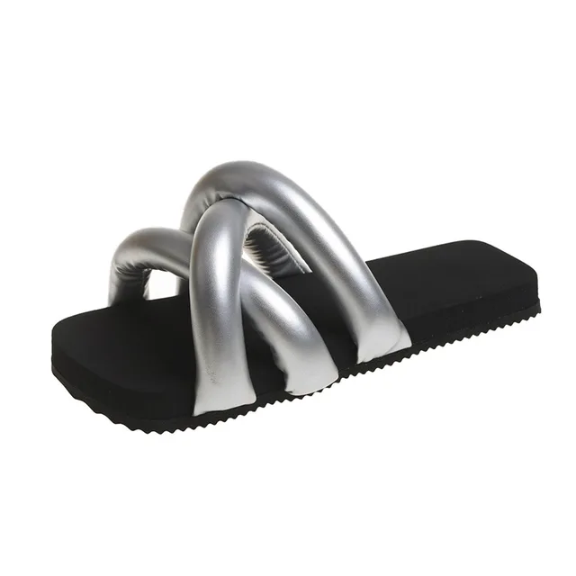 Brand Designer Slippers Summer Flat Slippers Non-slip Silver Flip-flop Slides Beach Black Platform Open-toe Sandals image 3