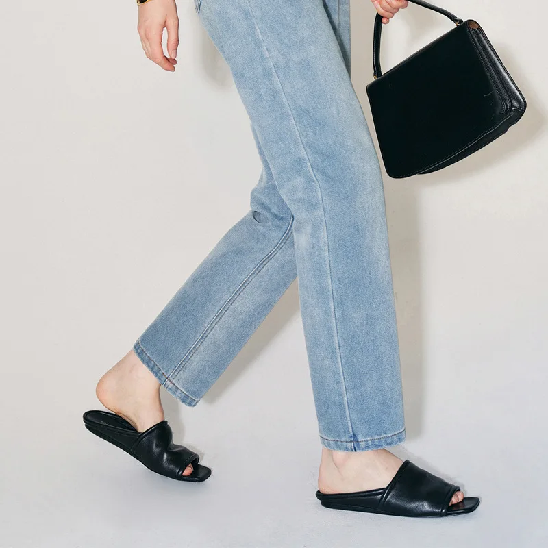 Flat Mule Slippers Women Summer Open Toe Flip Flops Women Non-slip Beach Slide Shoes Square Head Designer Sandals Women image 8