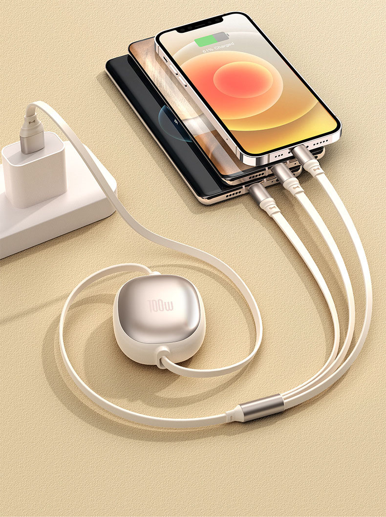 Retractable Aluminum 1-to-3 Fast-Charging Cable, 100W 5