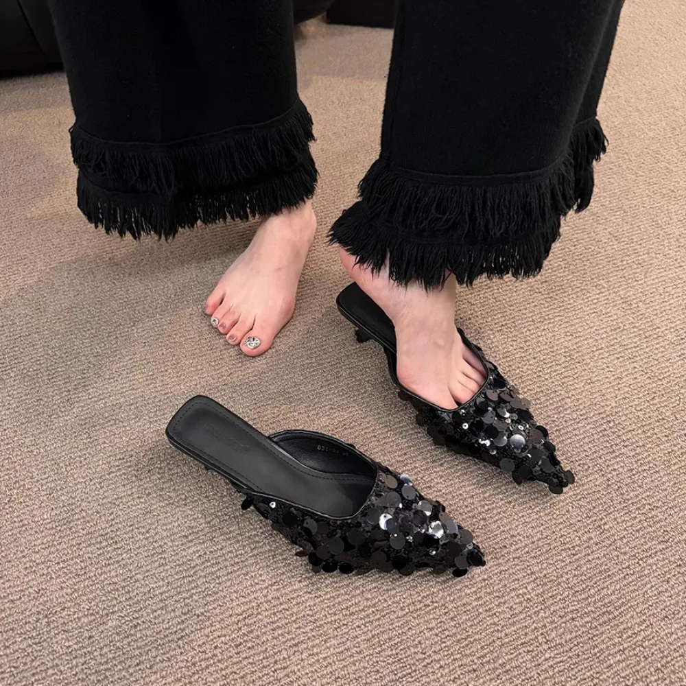 Thin Heel Bling Sexy Women Slippers Mules Shoes Dress Party Sandals Summer Flip Flops Casual Walking Mujer Zapatos Slides image 4