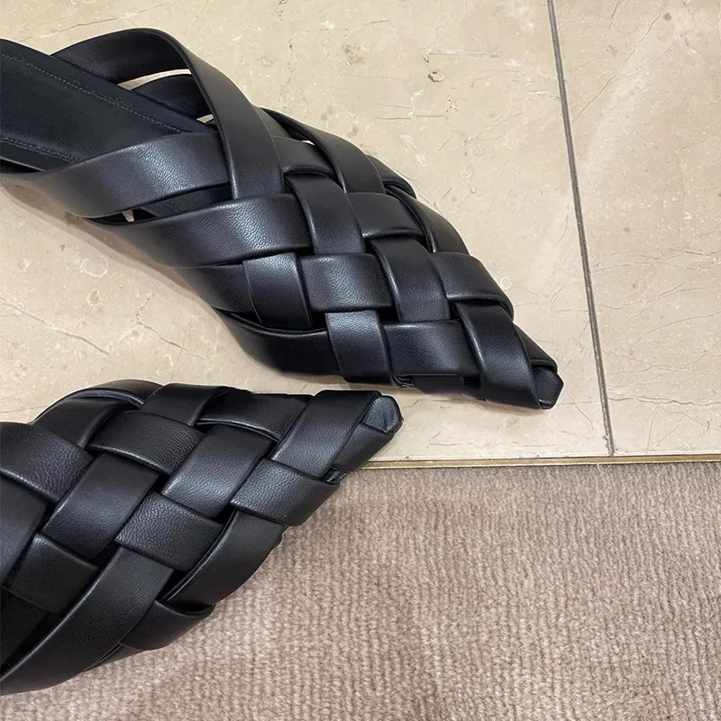 Women Slippers Pointed Toe Shallow Slip On Mules Shoes Black Summer Slides Slippers Flats Heeled Mules Shoes image 5