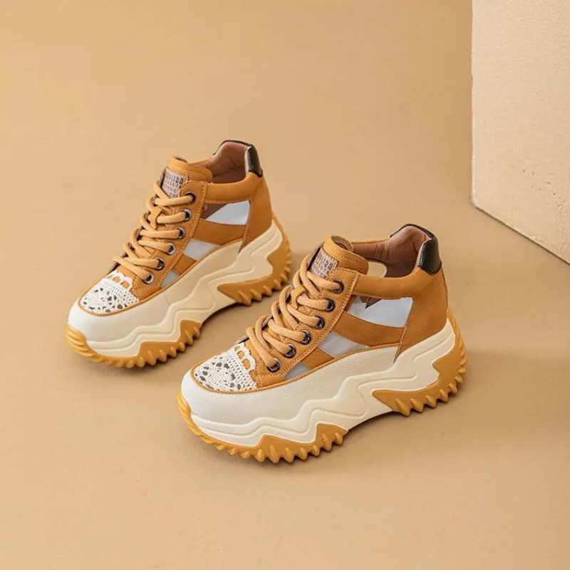 Thick Bottom Height Increase Shoes Female Summer Lace-up Sneakers Hollow Out Breathable Sports Womens Shoes image 9
