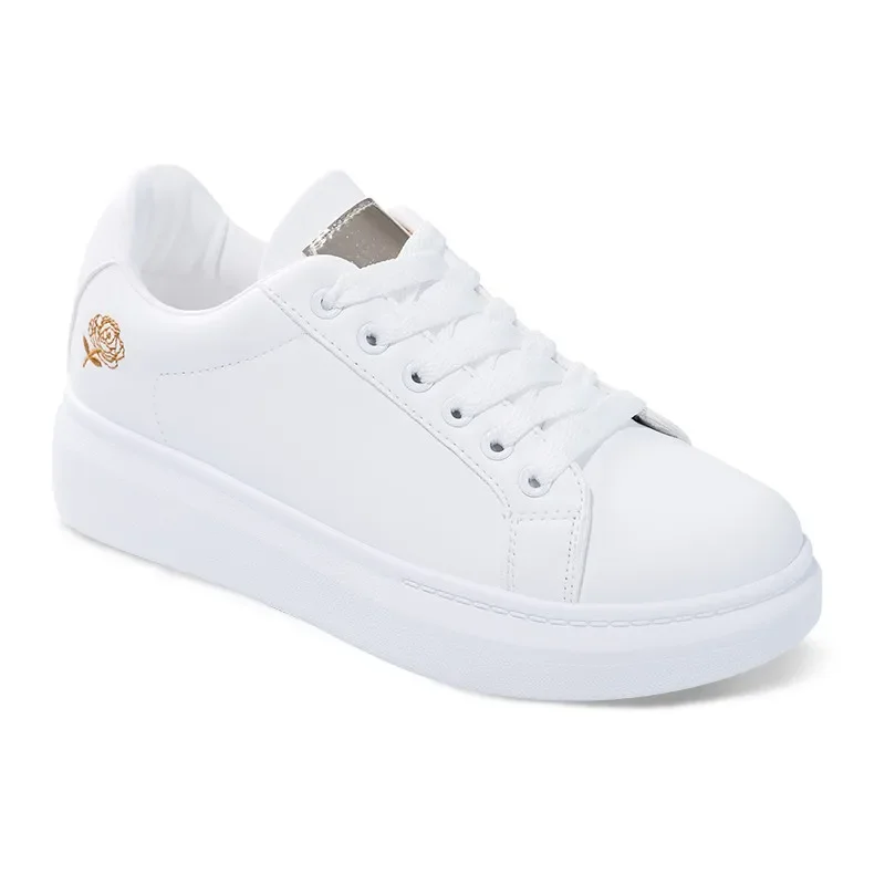 Women Casual Shoes Spring Embroidered White Breathable Flower Lace-Up Sneakers White Tenis Feminino Flat Zapatillas image 5