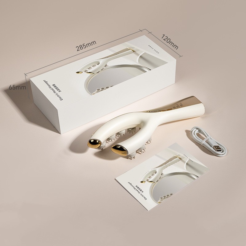 Rechargeable scalp massager with cable and instruction booklet