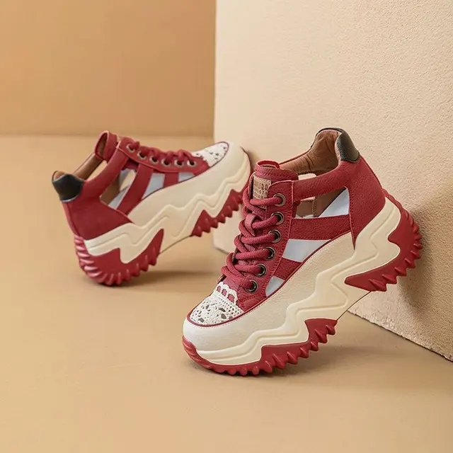 Thick Bottom Height Increase Shoes Female Summer Lace-up Sneakers Hollow Out Breathable Sports Womens Shoes image 3
