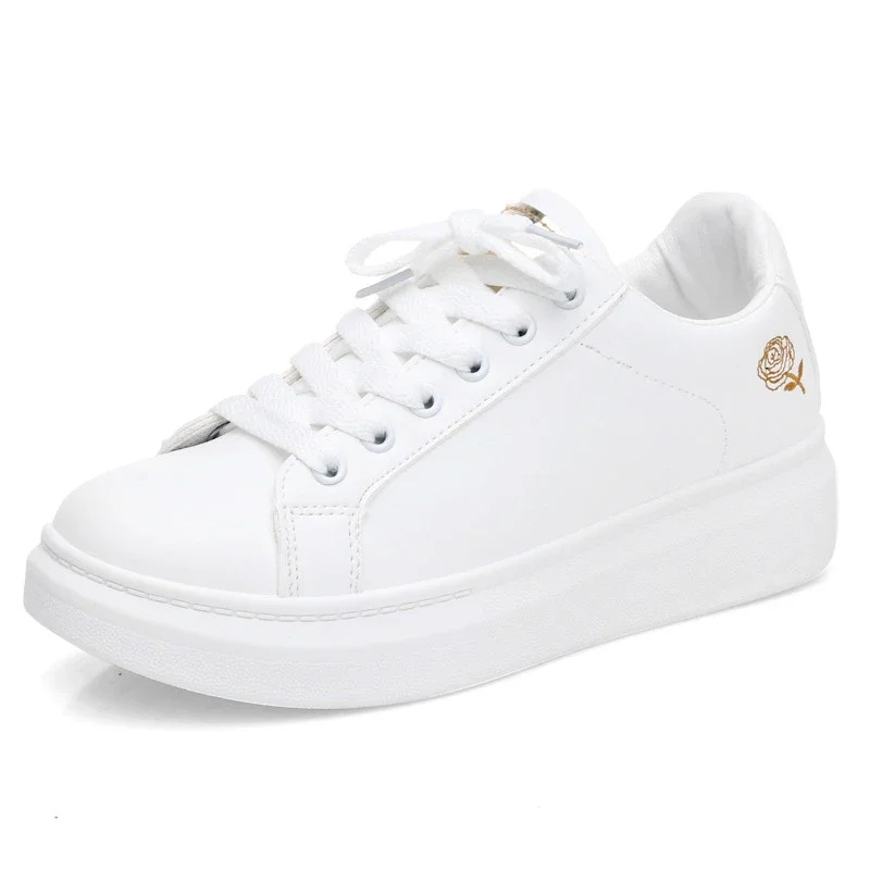 Women Casual Shoes Spring Embroidered White Breathable Flower Lace-Up Sneakers White Tenis Feminino Flat Zapatillas image 4