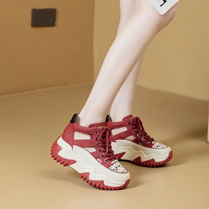 Thick Bottom Height Increase Shoes Female Summer Lace-up Sneakers Hollow Out Breathable Sports Womens Shoes image 8