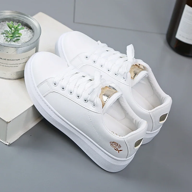Women Casual Shoes Spring Embroidered White Breathable Flower Lace-Up Sneakers White Tenis Feminino Flat Zapatillas image 8