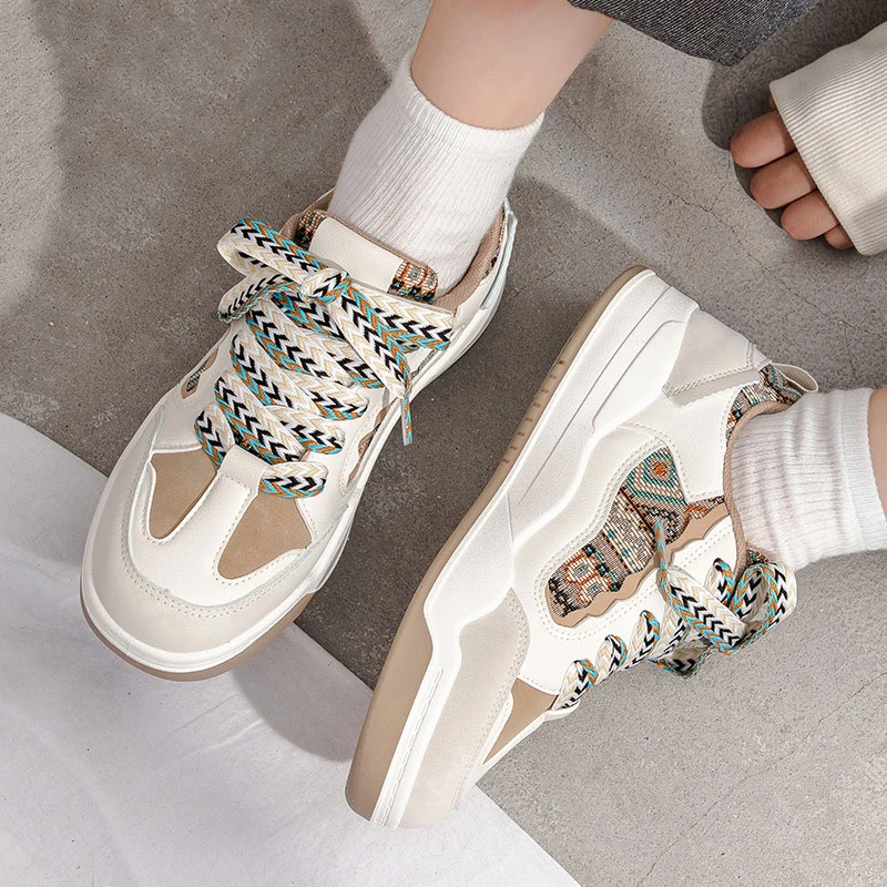 Women's Shoes Spring Casual Thick Sole Designer Sneakers Girls Breathable Lace-up Colorful Ladies Shoes Women Sneakers image 5