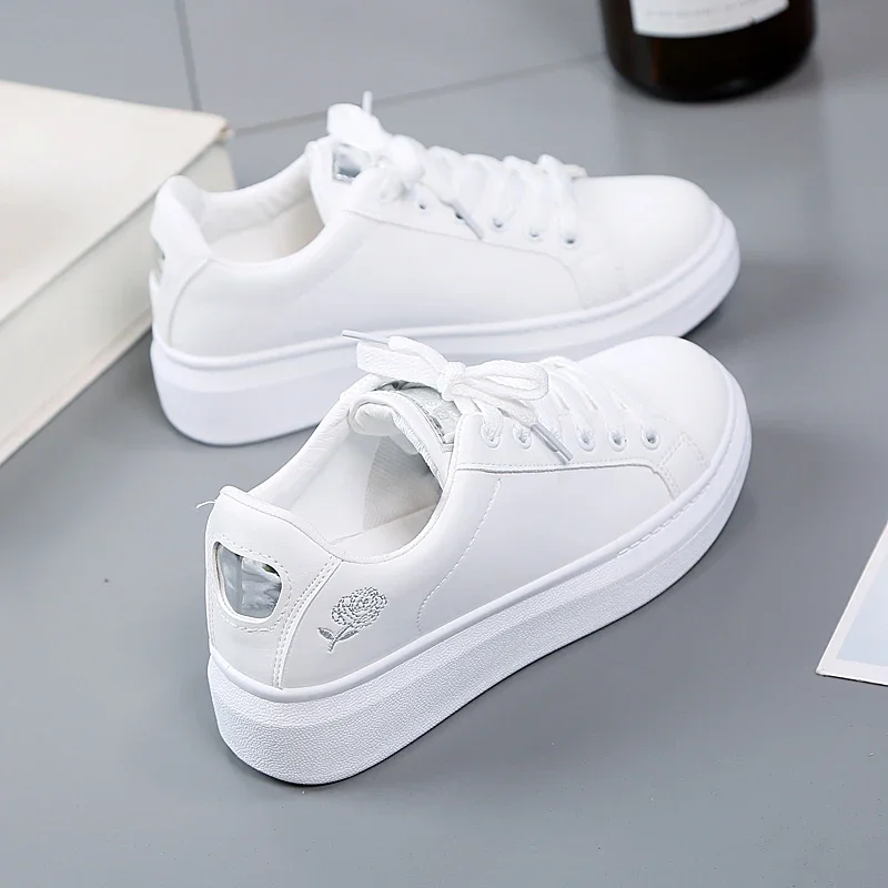 Women Casual Shoes Spring Embroidered White Breathable Flower Lace-Up Sneakers White Tenis Feminino Flat Zapatillas image 6