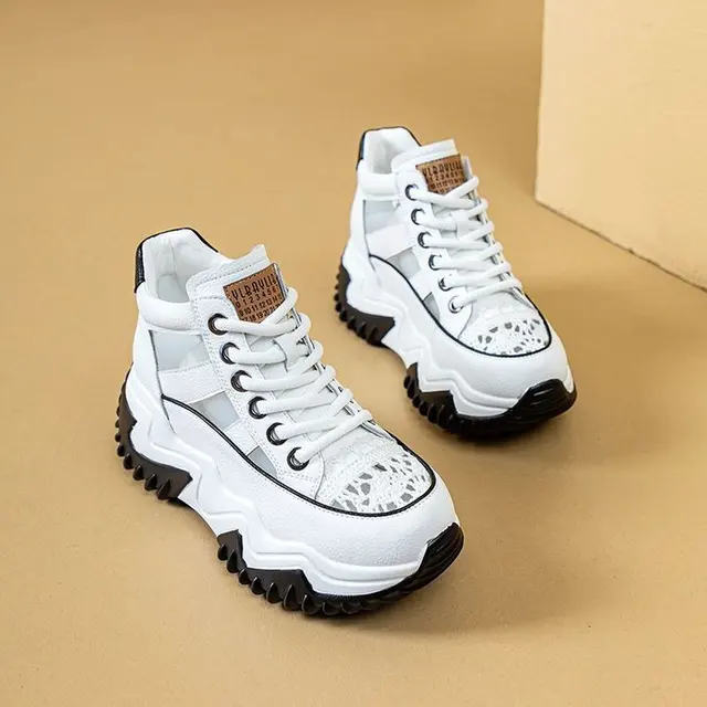 Thick Bottom Height Increase Shoes Female Summer Lace-up Sneakers Hollow Out Breathable Sports Womens Shoes image 5