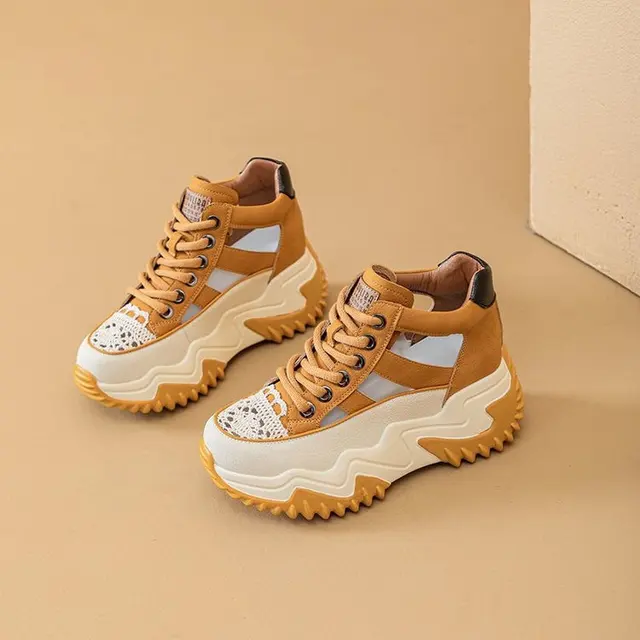 Thick Bottom Height Increase Shoes Female Summer Lace-up Sneakers Hollow Out Breathable Sports Womens Shoes