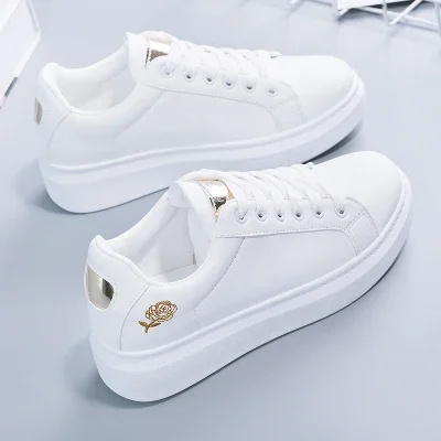 Women Casual Shoes Spring Embroidered White Breathable Flower Lace-Up Sneakers White Tenis Feminino Flat Zapatillas image 3