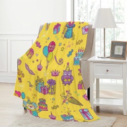 Yellow micro fleece blanket with cartoon design, 43x56 inches