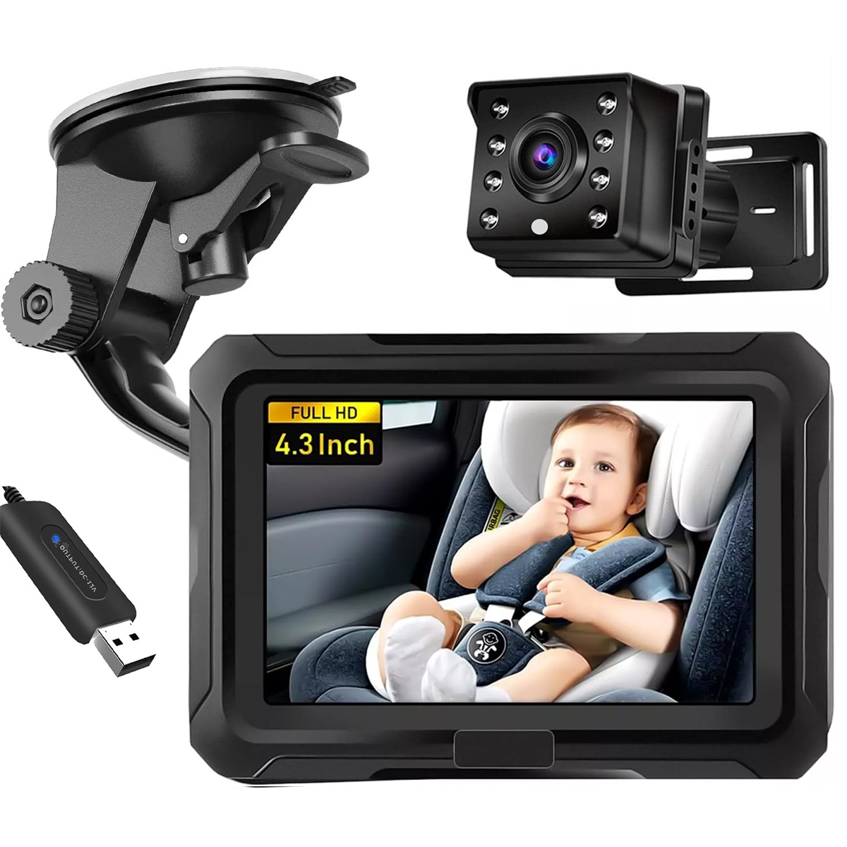 4.3 pulgadas Modelo Privado HD 1080P Coche Bebé Monitor Coche Bebé Espejo - Imagen 8 de 8
