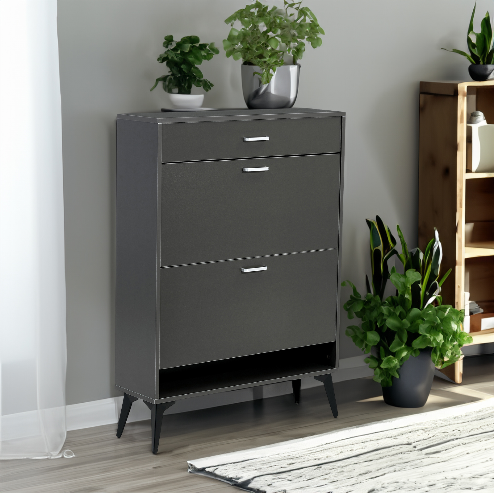 Shoe Cabinet, Shoe storage shelves, Grey