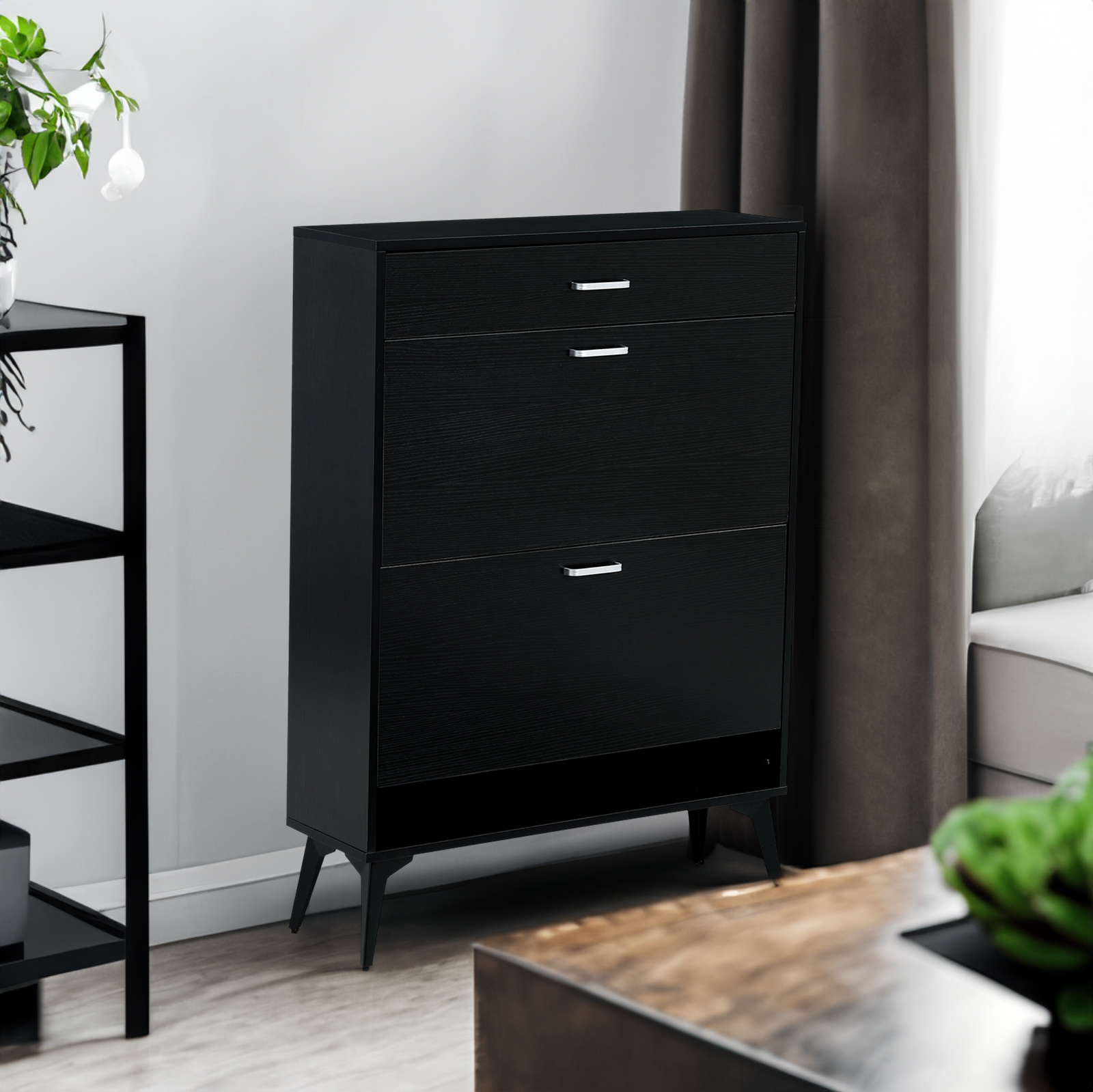 Shoe Cabinet, Shoe storage shelves, Black