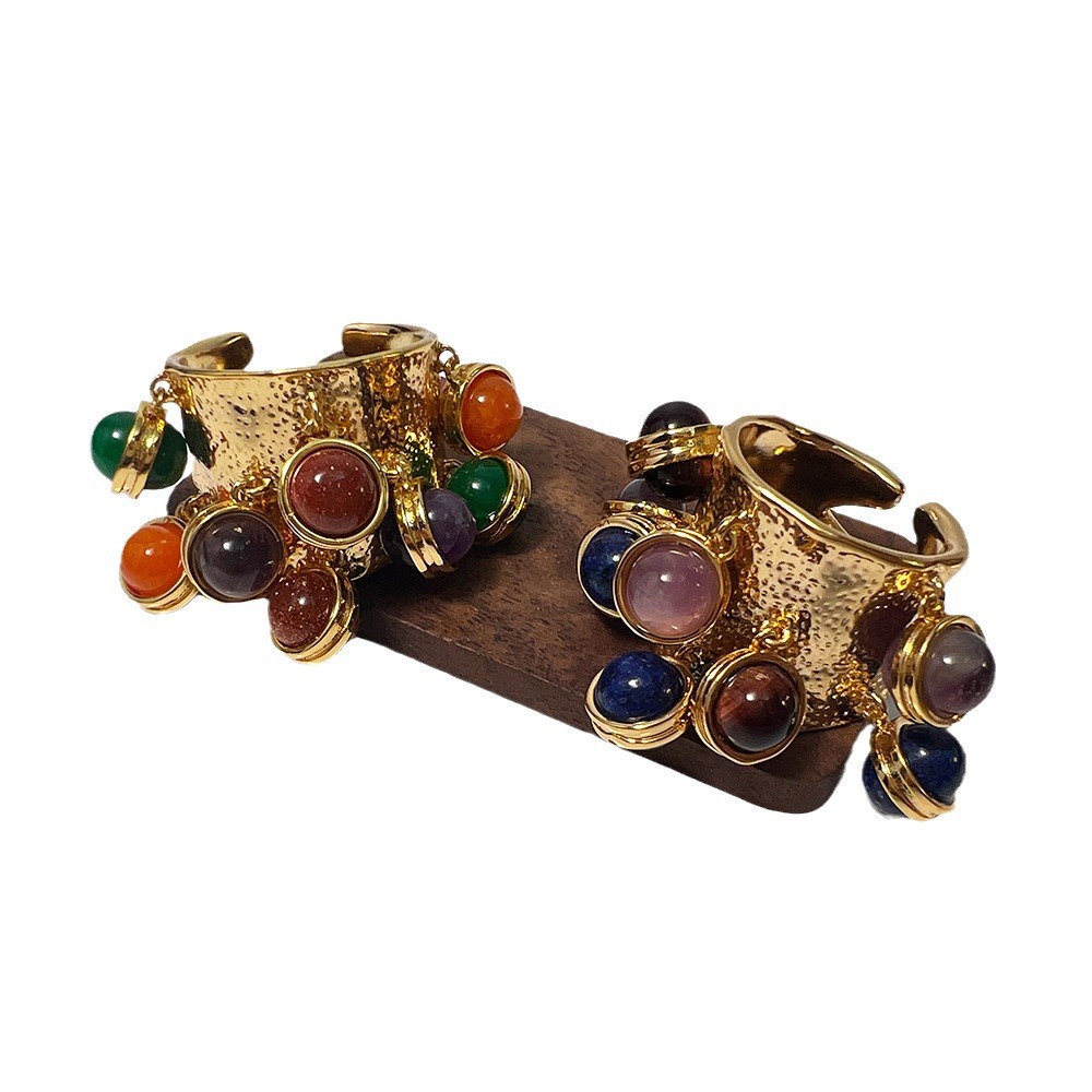 Vintage Metal Open Ring Natural Stone for Women Brass Gold Color Jewelry Personalized Party Gifts