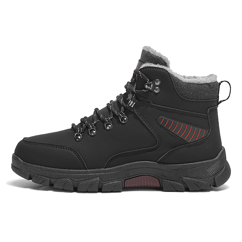 Winter warm cotton shoes with added fleece outdoor hiking shoes thick soled snow boots high top men's shoes