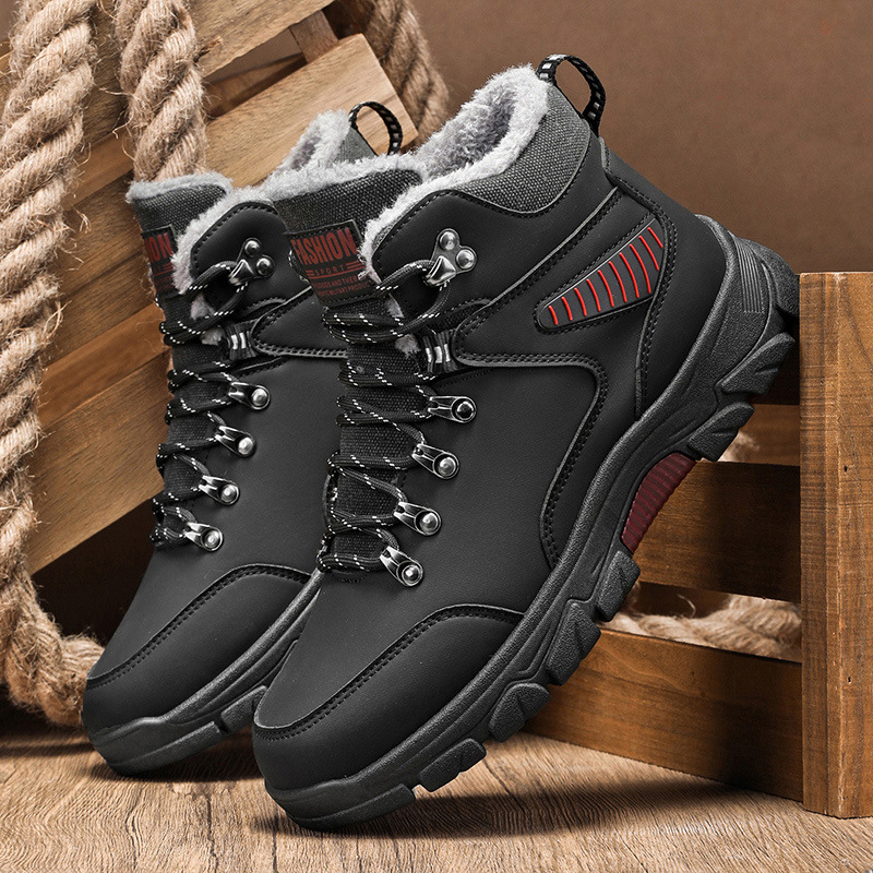 Winter warm cotton shoes with added fleece outdoor hiking shoes thick soled snow boots high top men's shoes image 5