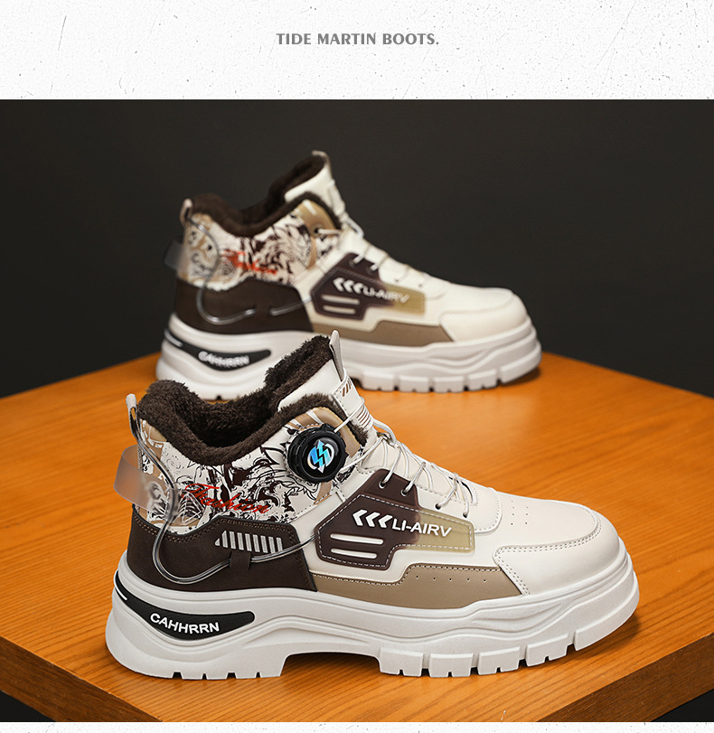 Martin boots men's autumn and winter velvet warm cotton shoes outdoor sports thick soled waterproof anti slip knight boots high top work boots image 3