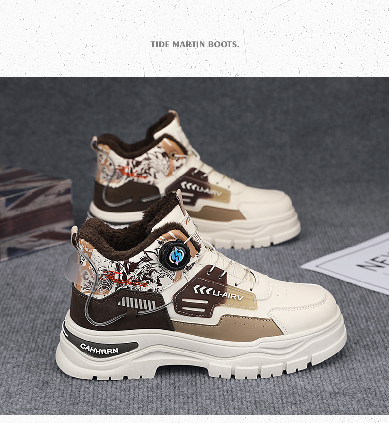 Martin boots men's autumn and winter velvet warm cotton shoes outdoor sports thick soled waterproof anti slip knight boots high top work boots image 4
