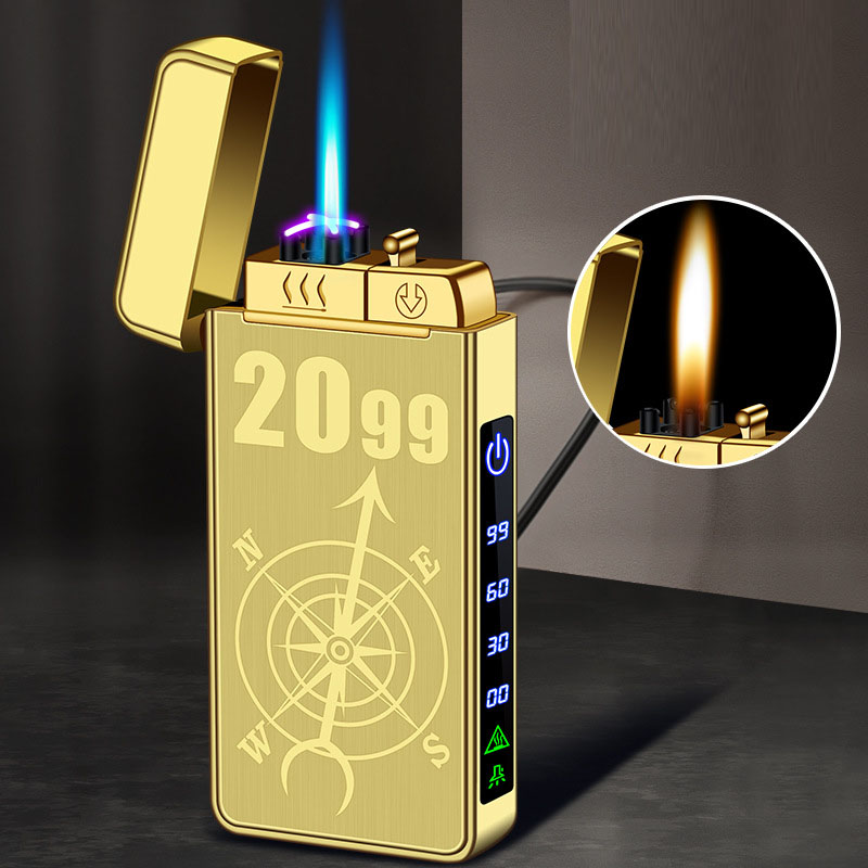 Gas electric triple fire metal windproof inflatable charging lighter personalized and creative