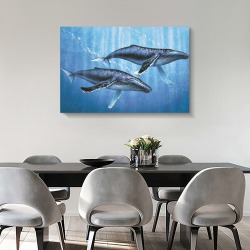 Frame Canvas Print of whales, perfect for living room decor.
