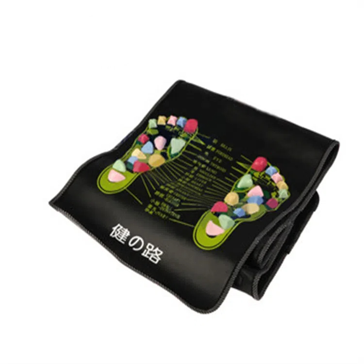 Acupressure foot massage mat showing bilateral foot reflexology zones with colorful organ meridian labels