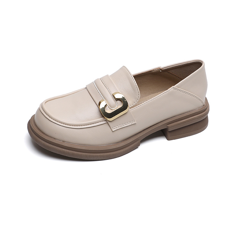 autumn and winter one-step-on retro small leather shoes British style soft sole thick heel single shoes for women