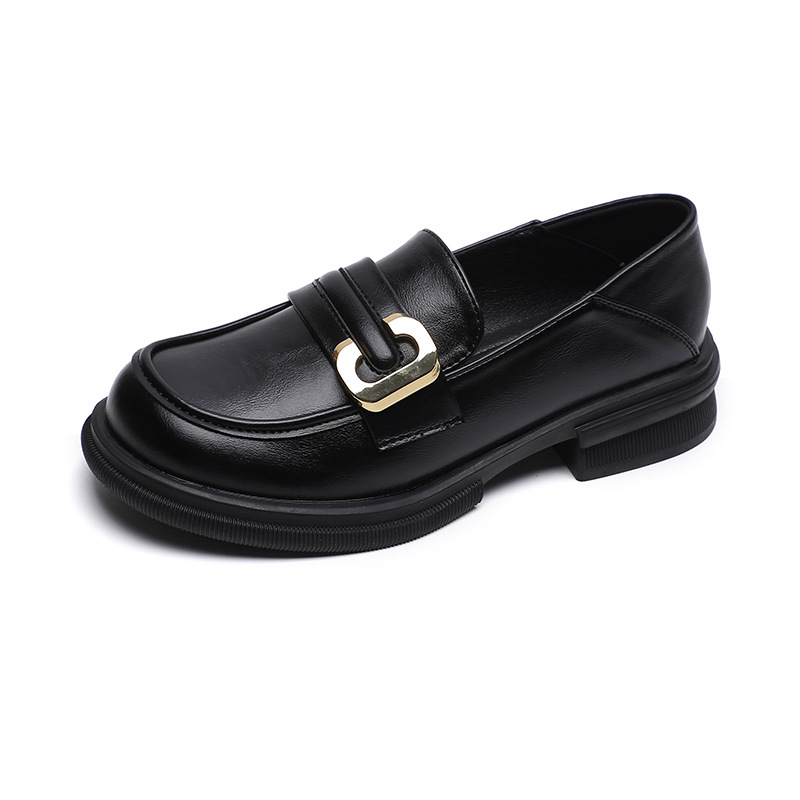 autumn and winter one-step-on retro small leather shoes British style soft sole thick heel single shoes for women image 3