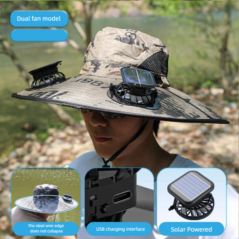 Camper Solar Fan Hat Fishing Hat Men's Outdoor Mountaineering UV Protection Sunshade Fishing Hat
